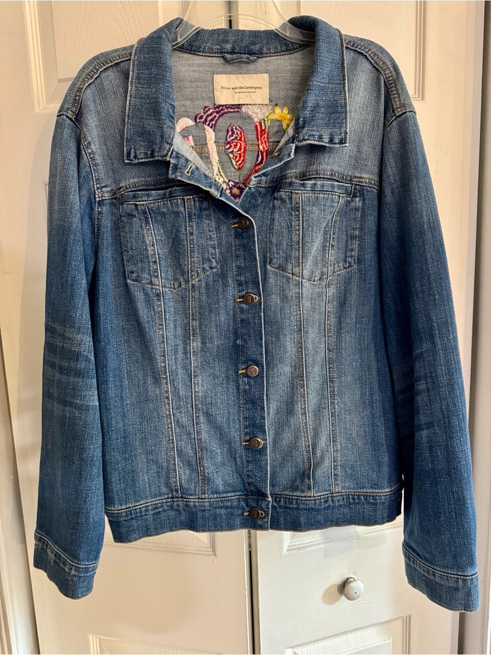 Pilcro & the Letterpress Anthropologie Embroidered Floral Denim Jacket Size XL - Picture 2 of 6